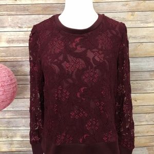 Maroon Long-sleeved Lace Sweatshirt